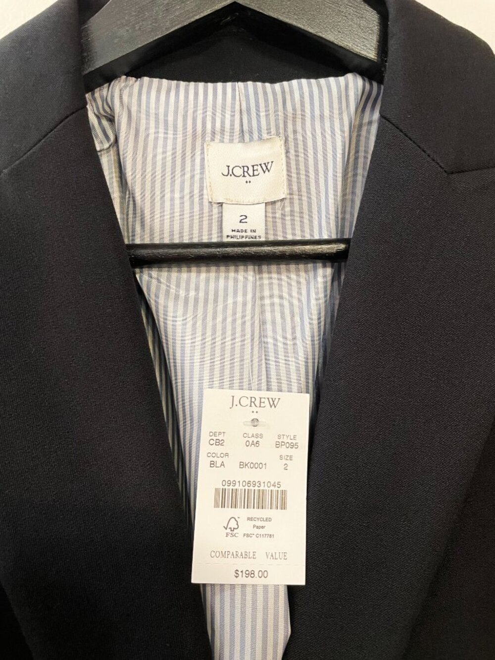 New J.Crew Cotton Blend 2-Button Blazer Black 2 $198 - Picture 6 of 8